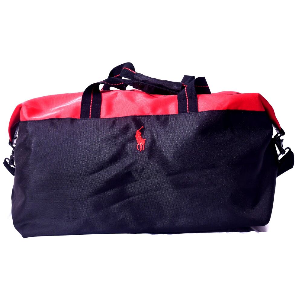 Polo Ralph Lauren Red Black Duffel Bag Travel Gym Weekender Shoulder Bag